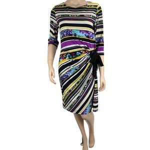 Shelby & Palmer Ruched Sheath Dress Sz MED Multicolor 3/4 Sleeve Knee Length